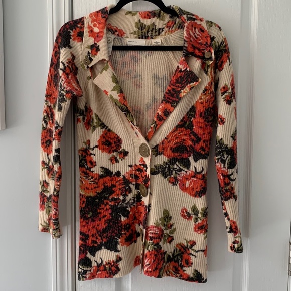 Anthropologie Miss Rosie Sweater Sleeping on Snow Rose Floral Cardigan Small - Picture 2 of 13